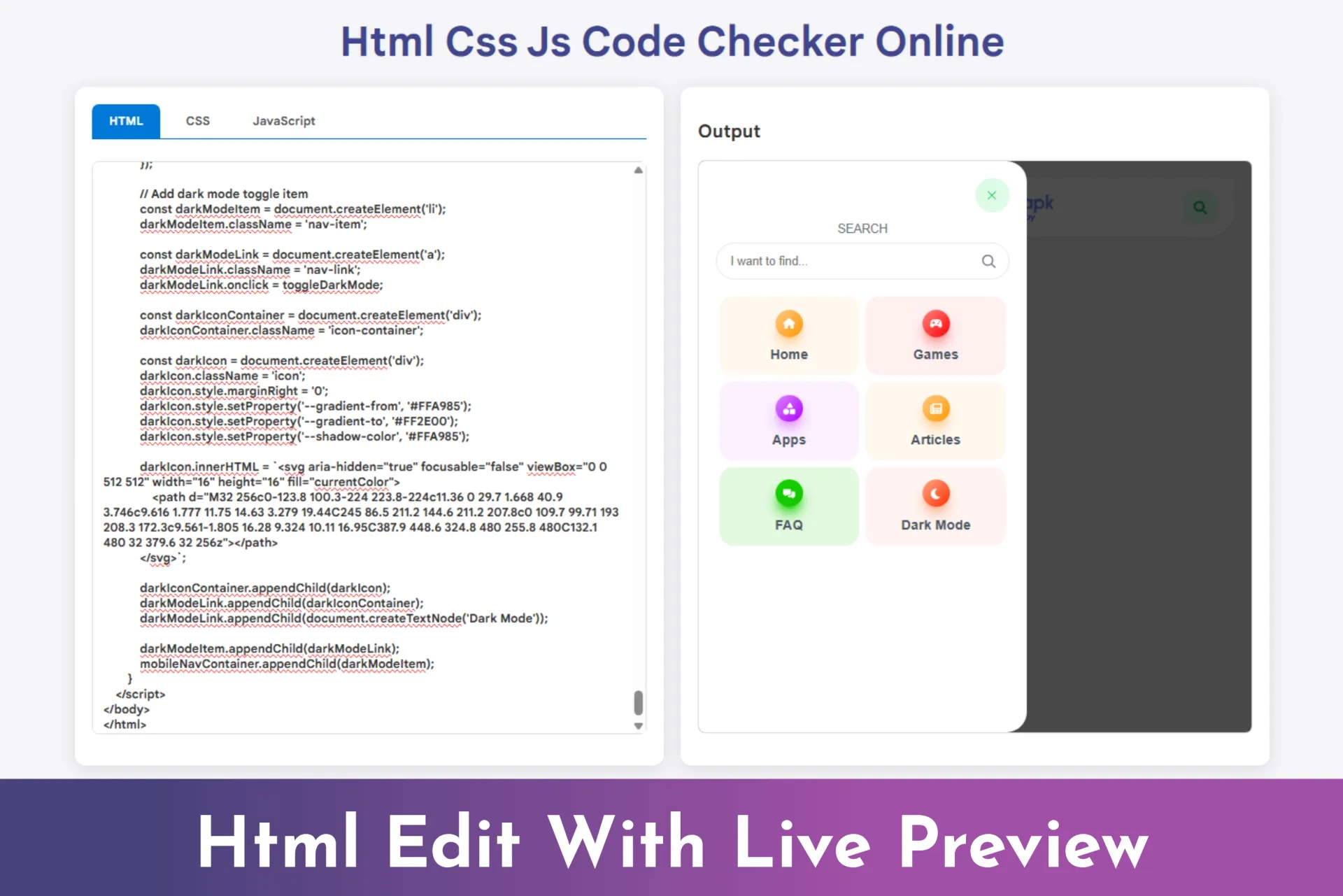 HTML CSS JS Code Live Preview